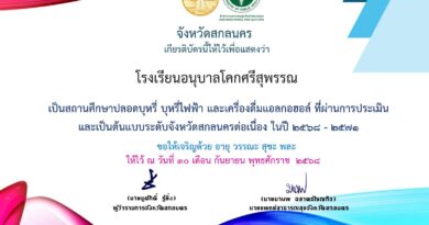 โรงเรียนอนุบาลโคกศรีสุพรรณ   เป็นสถานศึกษาปลอดบุหรี่ บุหรี่ไฟฟ้า และเครื่องดื่มแอลกอฮอล์ ที่ผ่านการประเมินและเป็นต้นแบบะดับจังหวัดสกลนครต่อเนื่อง ในปี 2568 – 2571