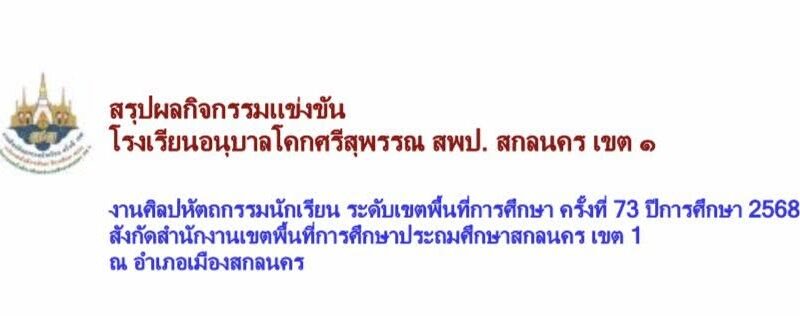 โรงเรียนอนุบาลโคกศรีสุพรรณ ขอแสดงความยินดีกับนักเรียนที่ได้รับรางวัล 25 เหรียญทอง 1 เหรียญเงิน พร้อมครูผู้ฝึกซ้อมนักเรียน ซึ่งผลกิจกรรมการแข่งขันงานศิลปหัตถกรรมนักเรียน ระดับเขตพื้นที่การศึกษา ครั้งที่ 73 ปีการศึกษา 2568 โรงเรียนอนุบาลโคกศรีสุพรรณ ได้รับรางวัลอันดับ 1 ของเขตพื้นที่การศึกษาประถมศึกษาสกลนคร เขต 1